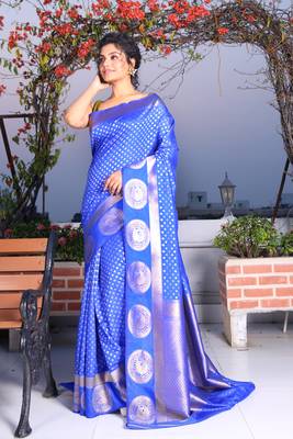 This is   Cobult Blue Brocade Silk with traditional motiff from Charukriti 1