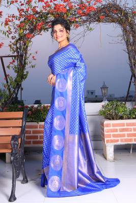 This is   Cobult Blue Brocade Silk with traditional motiff from Charukriti 2