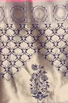 This is   Golden Yellow Brocade Silk with zari weaving from Charukriti