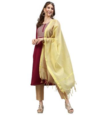 Maroon Embroidery Zurich Satin Kurta Set 1