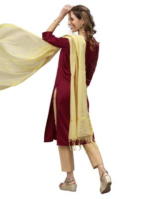 Maroon Embroidery Zurich Satin Kurta Set 4
