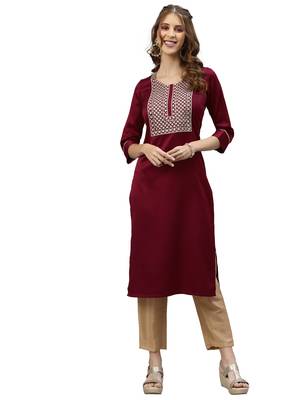 Maroon Embroidery Zurich Satin Kurta Set 5