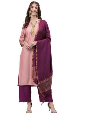 Pink Self Woven Silk Kurta Set 1