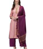 Pink Self Woven Silk Kurta Set