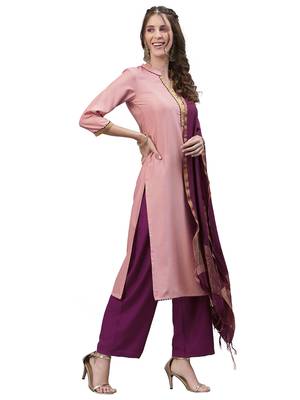 Pink Self Woven Silk Kurta Set 2