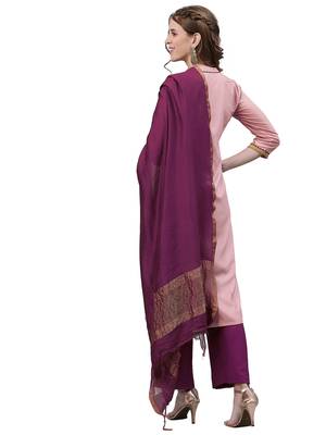 Pink Self Woven Silk Kurta Set 4