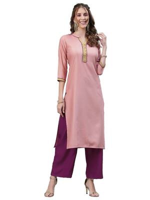 Pink Self Woven Silk Kurta Set 5