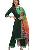 Bottle Green Digital Print Cotton Kurta Set