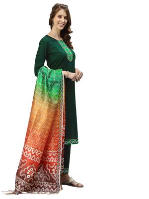 Bottle Green Digital Print Cotton Kurta Set 2