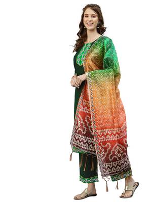 Bottle Green Digital Print Cotton Kurta Set 3