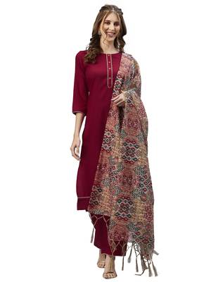 Maroon Dyed Chinnon Kurta Set 1