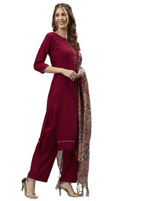 Maroon Dyed Chinnon Kurta Set 2