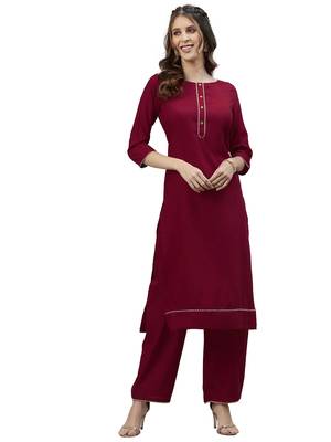 Maroon Dyed Chinnon Kurta Set 5