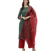 Dusty Green Foil Print With Embroidery Yoke Chinnon Kurta Set