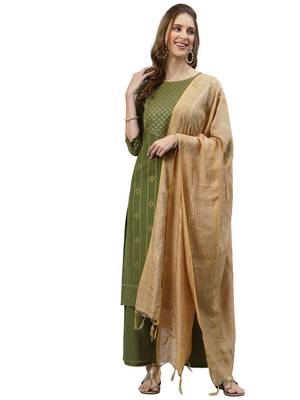 Green Foil Print Cotton Kurta Set 1