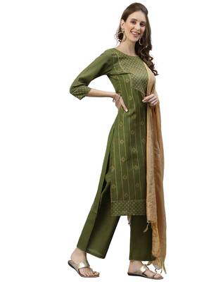 Green Foil Print Cotton Kurta Set 2