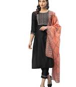 Black Embroidery Polyester blend Kurta Set