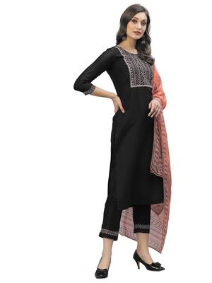 Black Embroidery Polyester blend Kurta Set 2