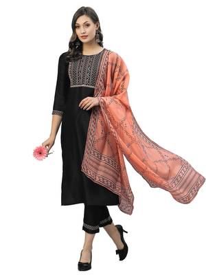 Black Embroidery Polyester blend Kurta Set 5