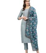 Grey Embroidery Polyester blend Kurta Set