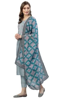Grey Embroidery Polyester blend Kurta Set 3