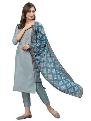 Grey Embroidery Polyester blend Kurta Set 5