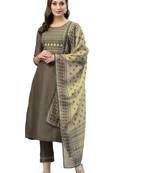 Coffee Brown Embroidery Polyester blend Kurta Set