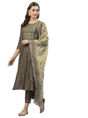 Coffee Brown Embroidery Polyester blend Kurta Set 3