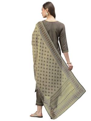 Coffee Brown Embroidery Polyester blend Kurta Set 4
