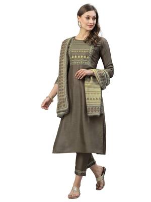 Coffee Brown Embroidery Polyester blend Kurta Set 5
