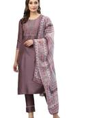 Wine(Light) Embroidery Polyester blend Kurta Set