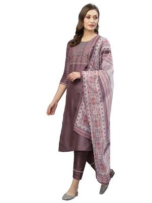 Wine(Light) Embroidery Polyester blend Kurta Set 3
