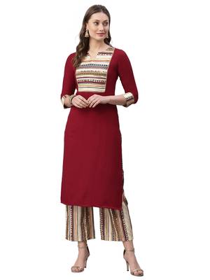 Maroon Solid Poly Rayon Kurta Set 1