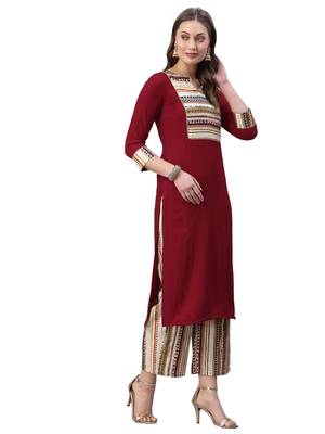 Maroon Solid Poly Rayon Kurta Set 2