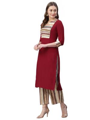 Maroon Solid Poly Rayon Kurta Set 3