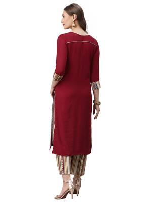 Maroon Solid Poly Rayon Kurta Set 4