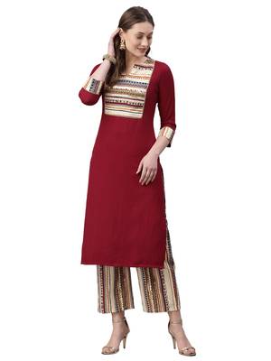 Maroon Solid Poly Rayon Kurta Set 5