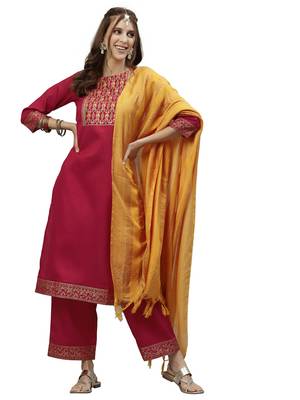 Cherry Pink Foil Print Silk Kurta Set 1