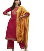 Cherry Pink Foil Print Silk Kurta Set