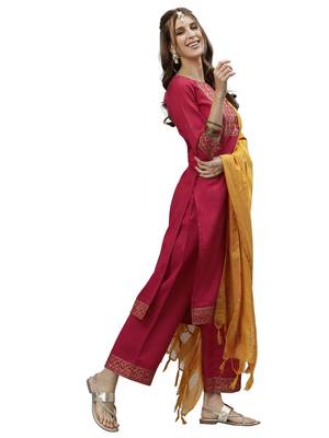 Cherry Pink Foil Print Silk Kurta Set 3
