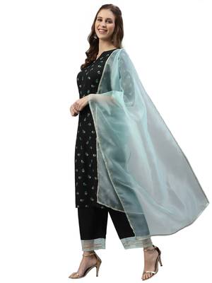 Black Foil Printed Poly Rayon Kurta Set 1