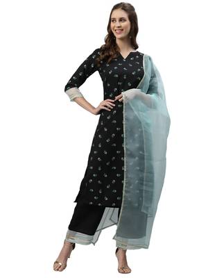 Black Foil Printed Poly Rayon Kurta Set 3