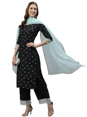 Black Foil Printed Poly Rayon Kurta Set 5