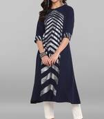 Janasya Blue printed crepe kurtas-and-kurtis