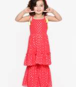 Magenta Foil Printed Sharara Kurta Set With Tassels