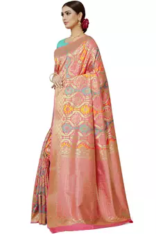 Peach Woven Silk Blend Saree With Blouse