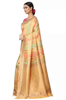 Golden Woven Silk Blend Saree With Blouse