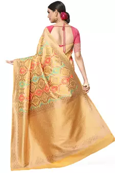 Golden Woven Silk Blend Saree With Blouse