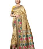 Golden Woven Silk Blend Saree With Blouse