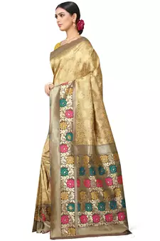 Golden Woven Silk Blend Saree With Blouse